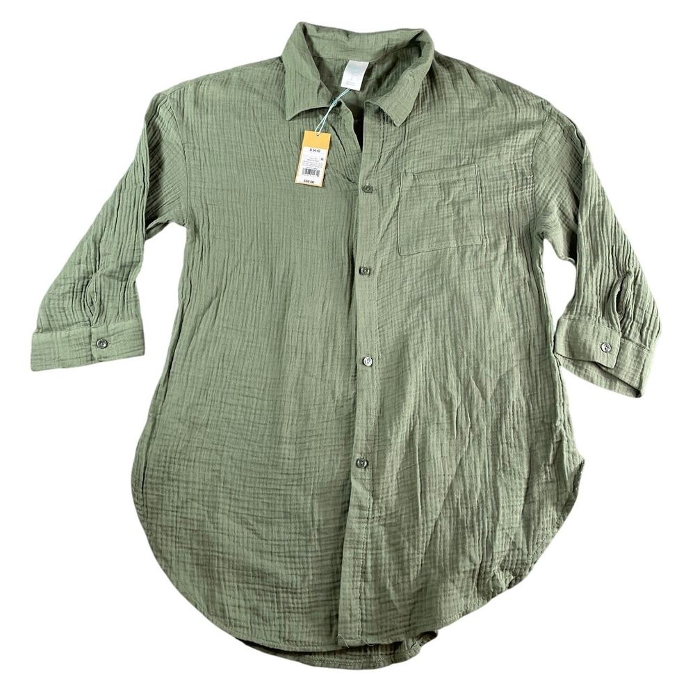 Kona Sol Shirt Swim Cover Up Womens Small (4-6) Green Button Up Beach Pool NWT